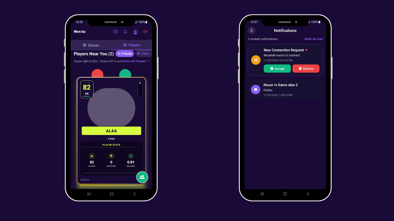 Capture d'écran de l'application MatchUp